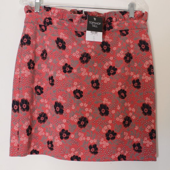 TOPSHOP TALL Dark Coral Red Floral Skirt NWT 8 - Picture 8 of 8